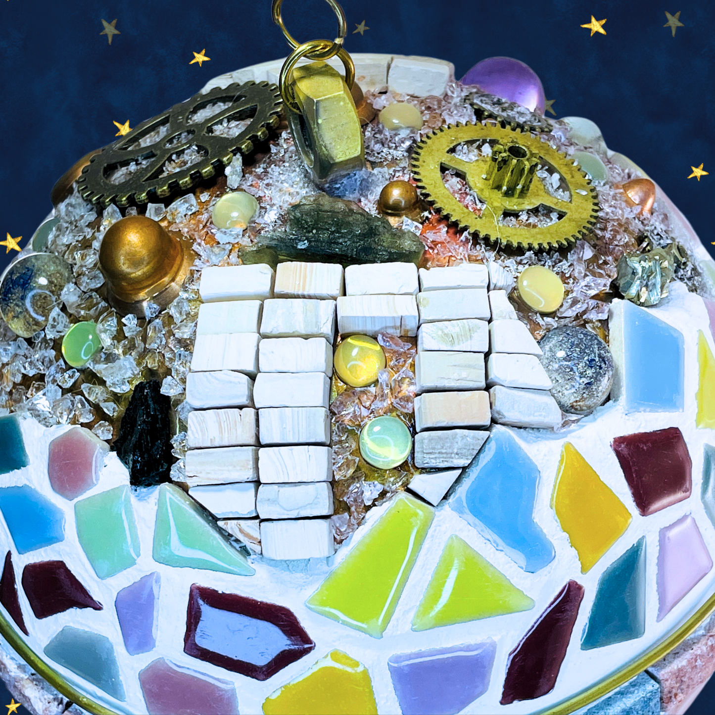 steamvoyage-mongolfiera orologio artigianale con mosaico e pietre semipreziose