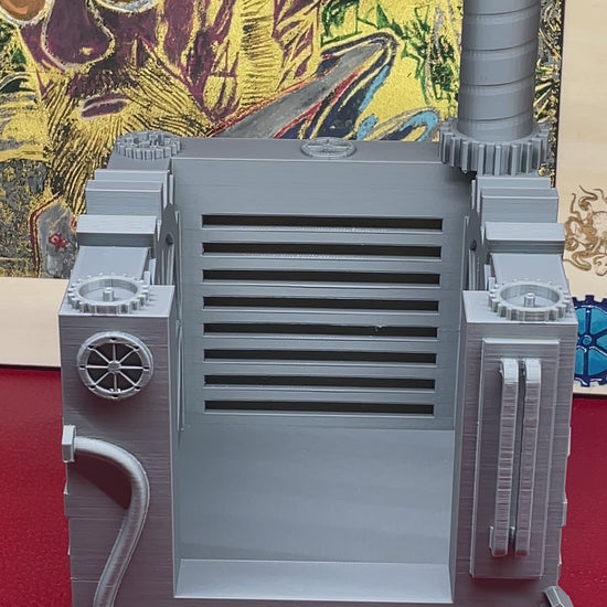 Video dimostrativo per organizer steampunk da scrivania in PLA color acciaio per post it con comparto penna