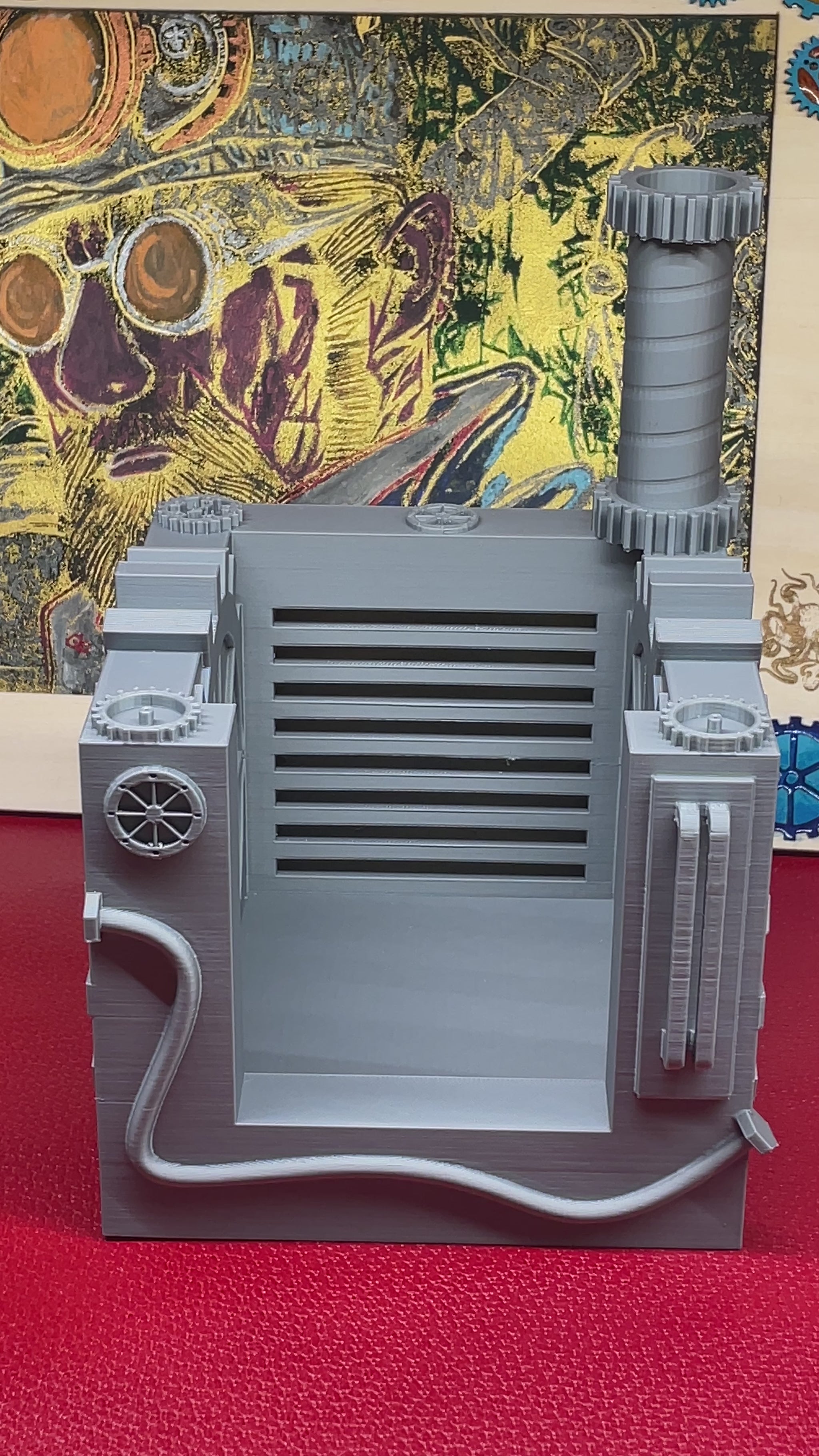 Video dimostrativo per organizer steampunk da scrivania in PLA color acciaio per post it con comparto penna