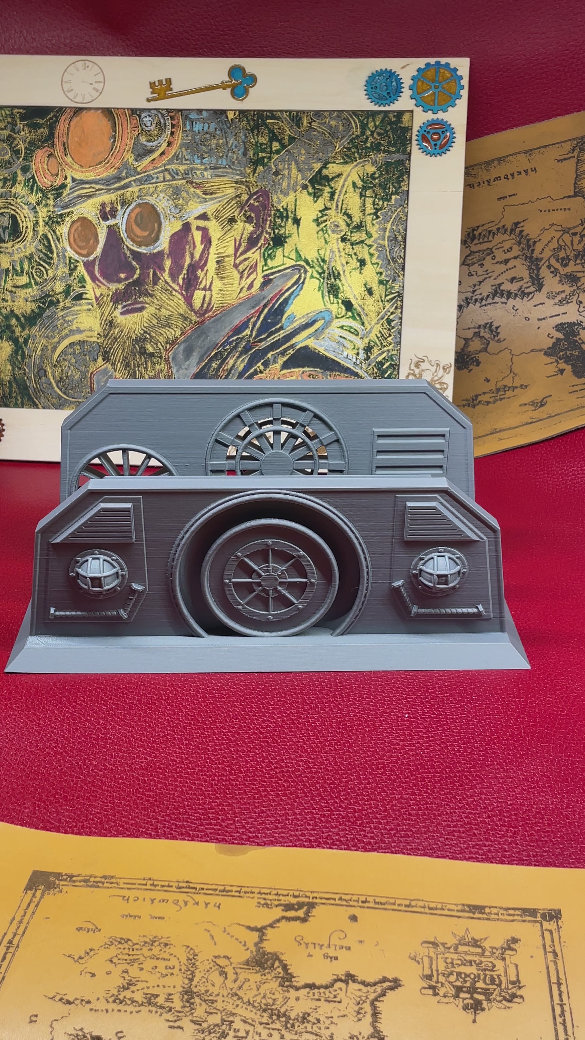 organizer steampunk da scrivania in PLA color acciaio per lettere e documenti