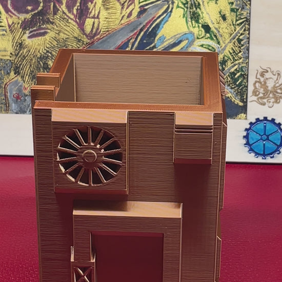 Video dimostrativo per organizer steampunk da scrivania in PLA color rame portapenne e matite