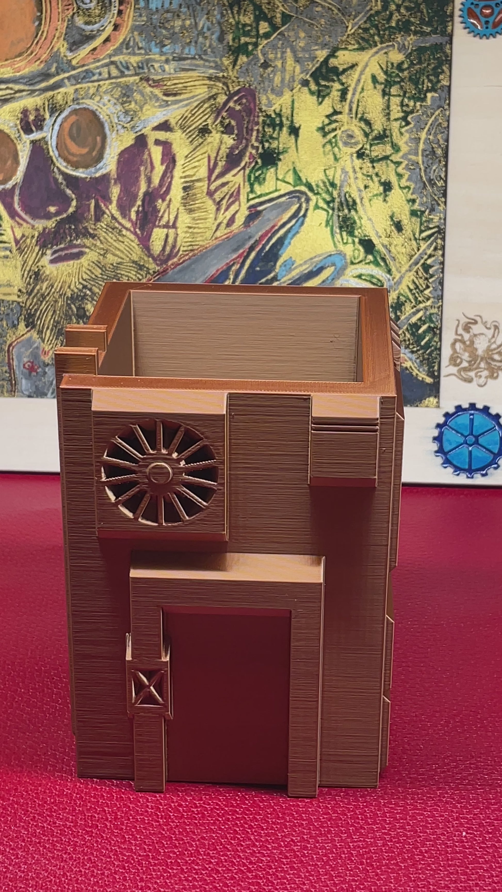 Video dimostrativo per organizer steampunk da scrivania in PLA color rame portapenne e matite