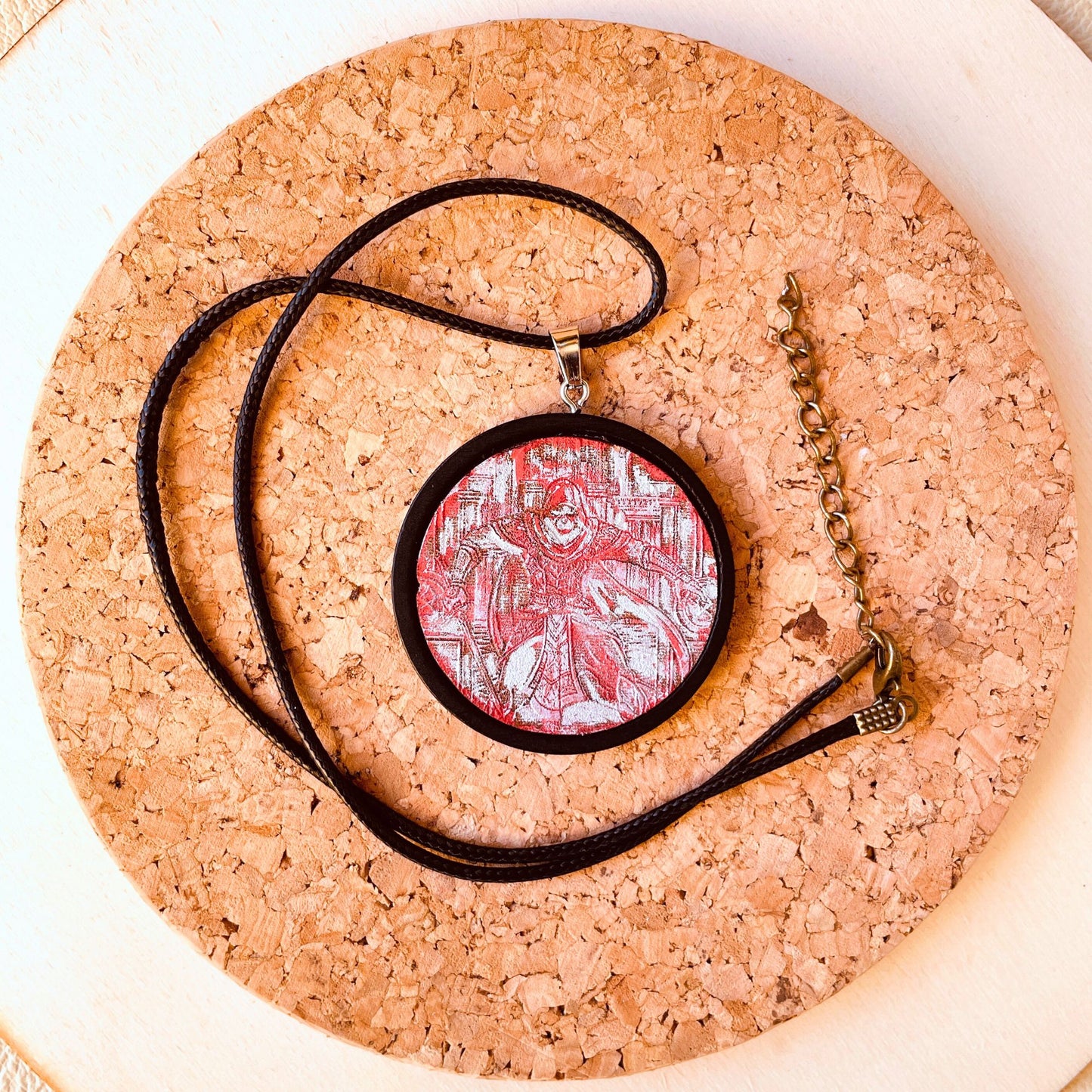 SteamVoyage - medaglioni di protezione magica in legno e cuoio dipinto a mano per giocatori di ruolo