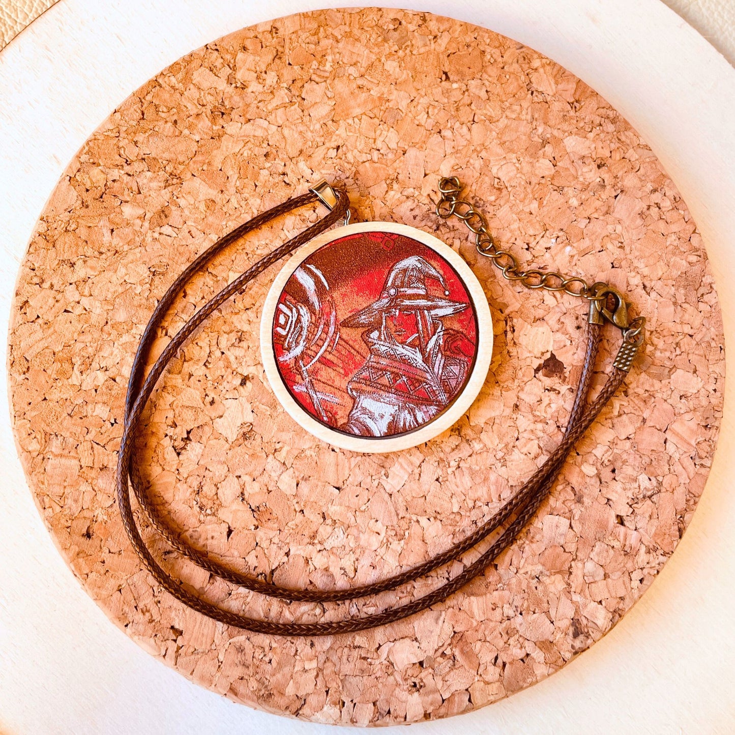SteamVoyage - medaglioni di protezione magica in legno e cuoio dipinto a mano per giocatori di ruolo