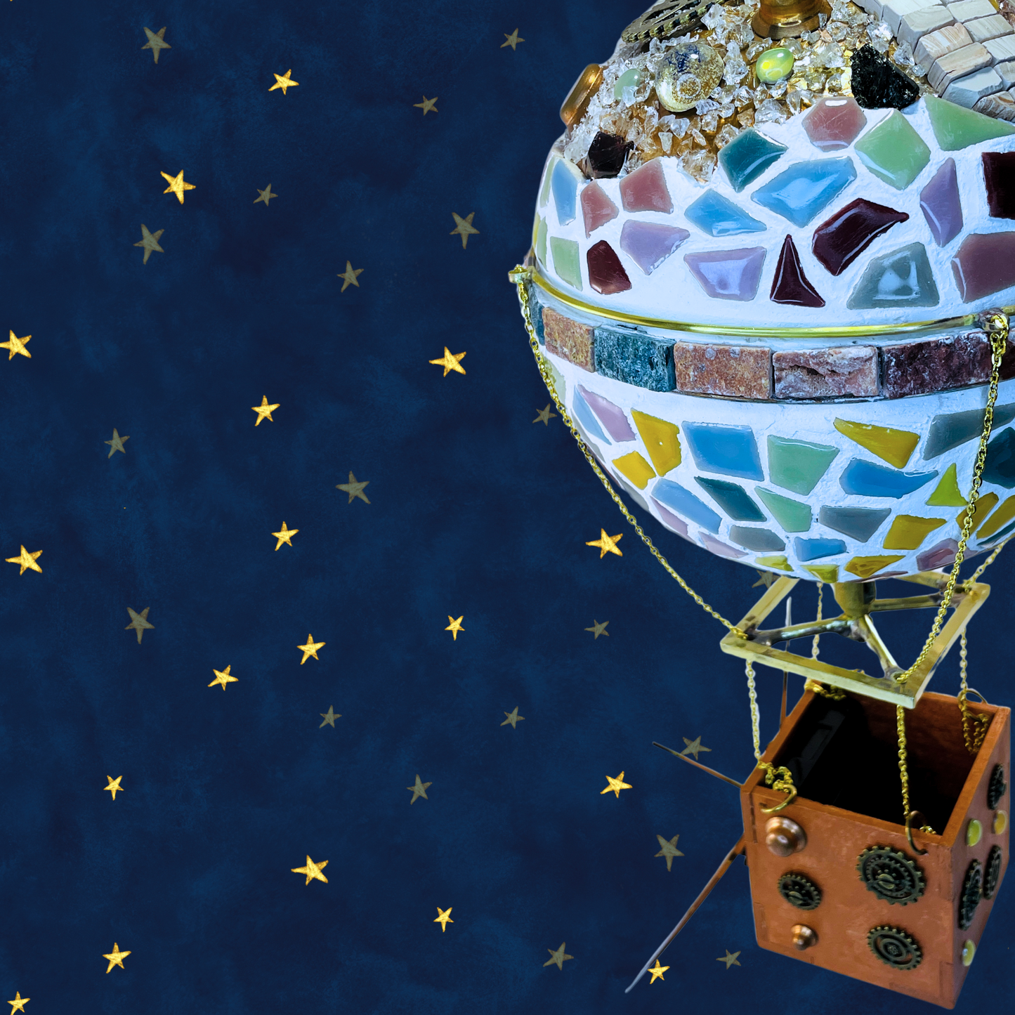 steamvoyage-mongolfiera orologio artigianale con mosaico e pietre semipreziose