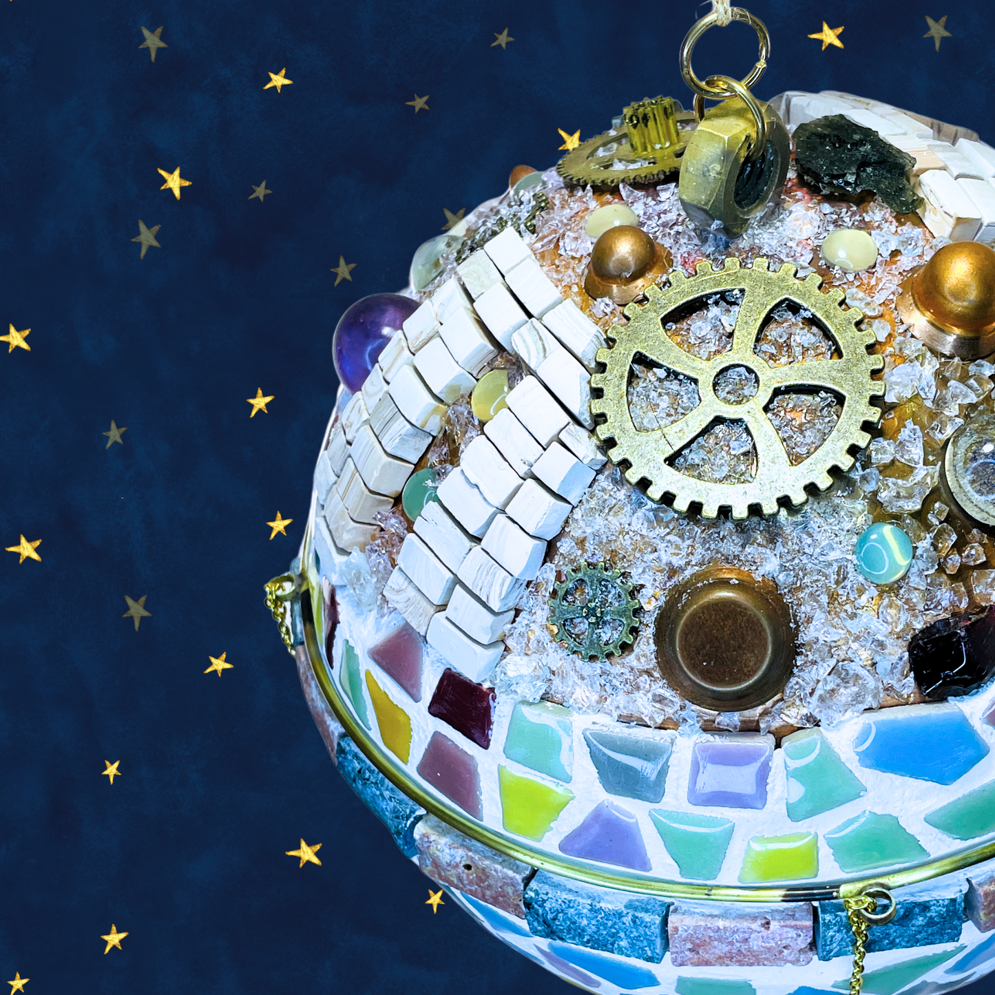 steamvoyage-mongolfiera orologio artigianale con mosaico e pietre semipreziose