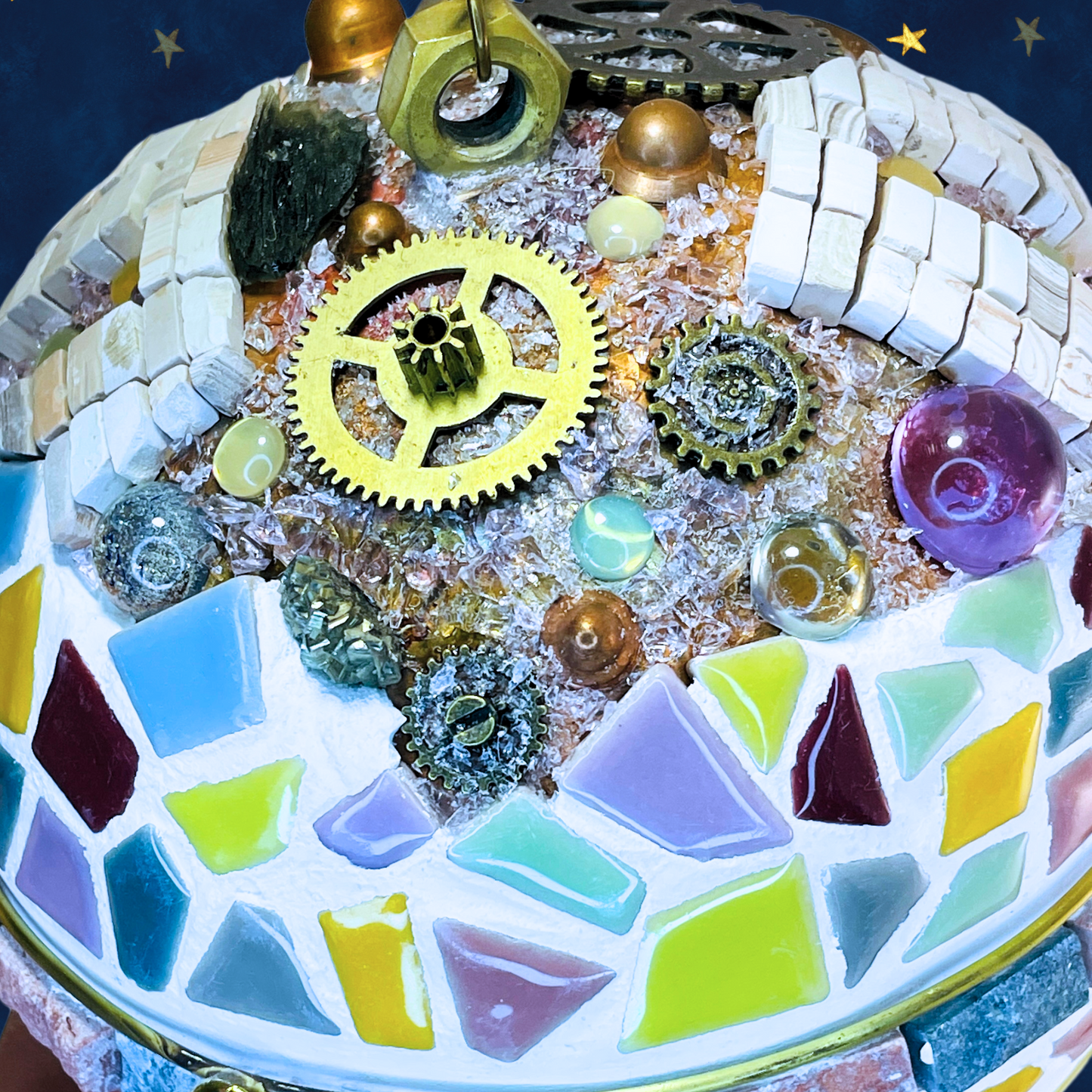 steamvoyage-mongolfiera orologio artigianale con mosaico e pietre semipreziose