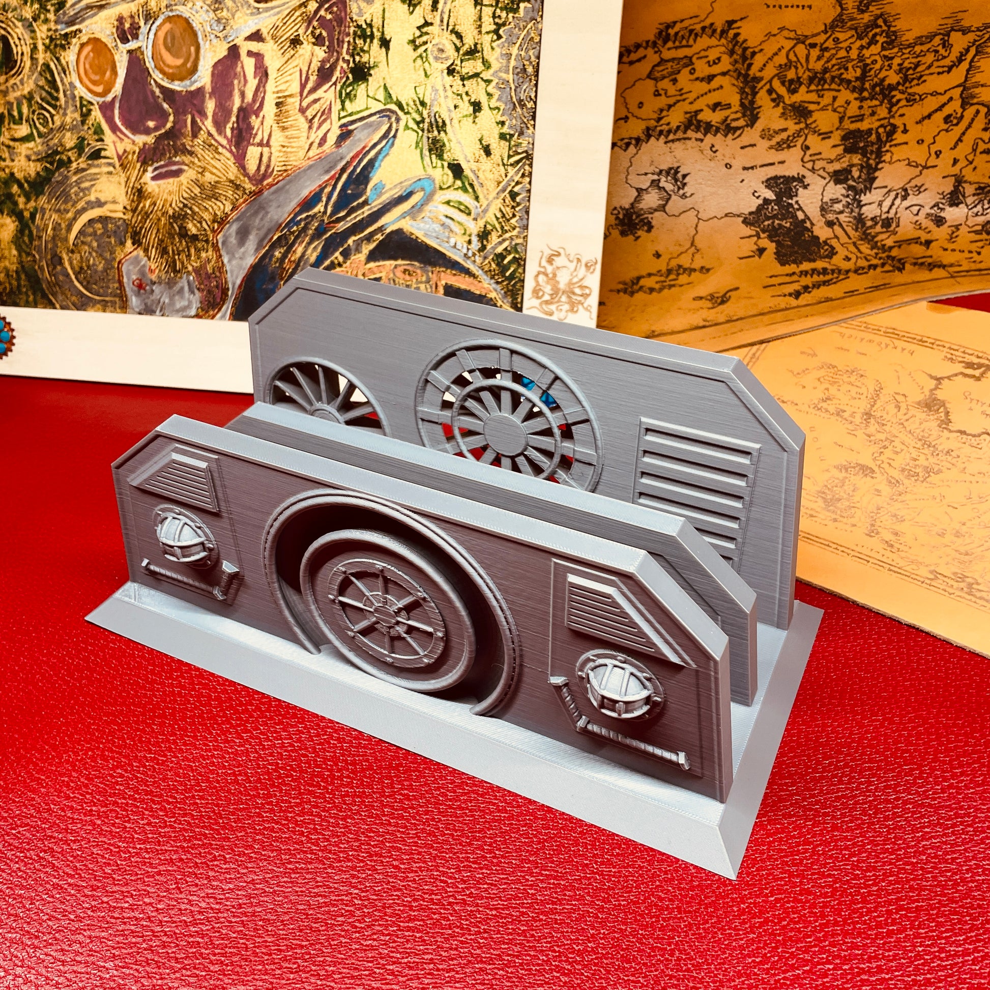 steamvoyage-organizer steampunk da scrivania in PLA color acciaio per lettere e documenti