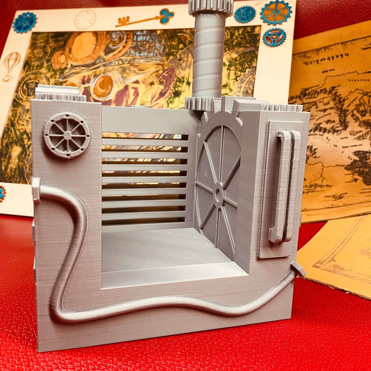 steamvoyage-organizer steampunk da scrivania in PLA color acciaio per post it con comparto penna