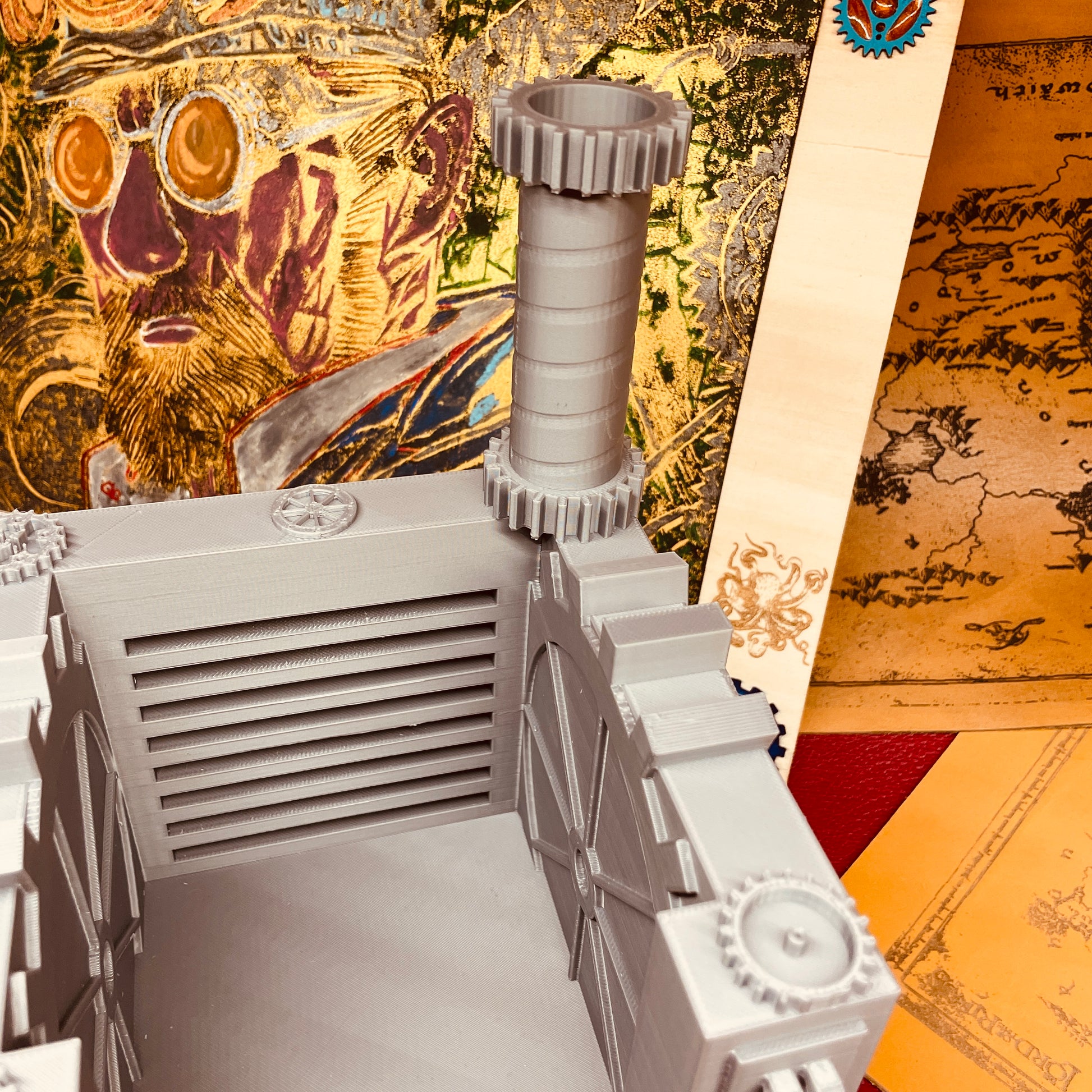 steamvoyage-organizer steampunk da scrivania in PLA color acciaio per post it con comparto penna