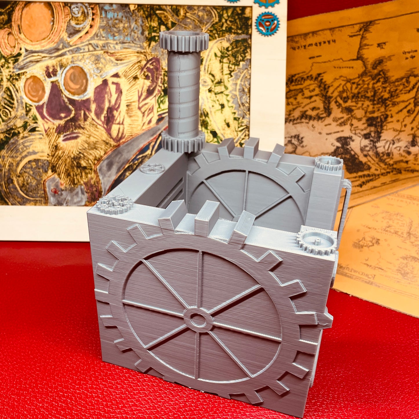 steamvoyage-organizer steampunk da scrivania in PLA color acciaio per post it con comparto penna