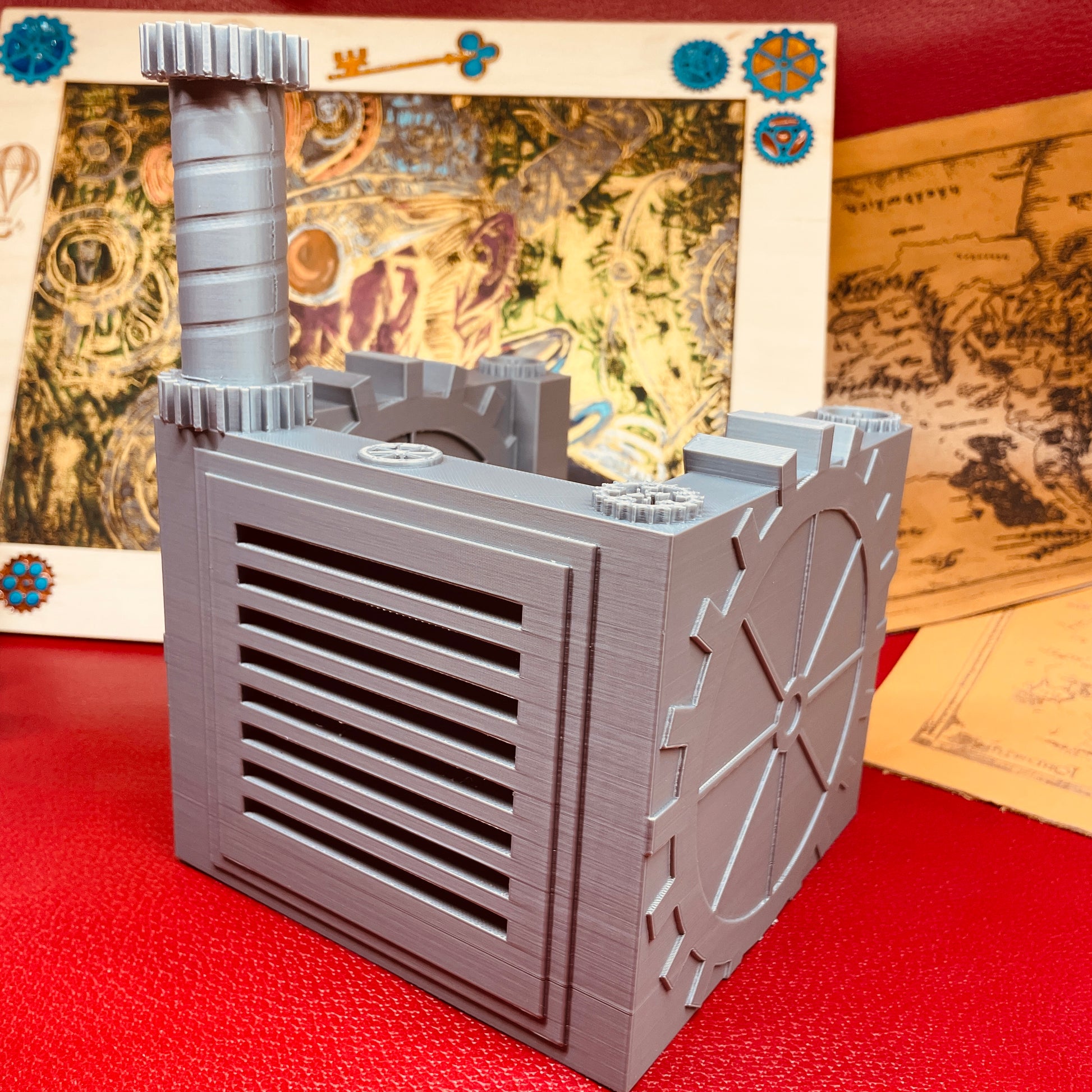steamvoyage-organizer steampunk da scrivania in PLA color acciaio per post it con comparto penna