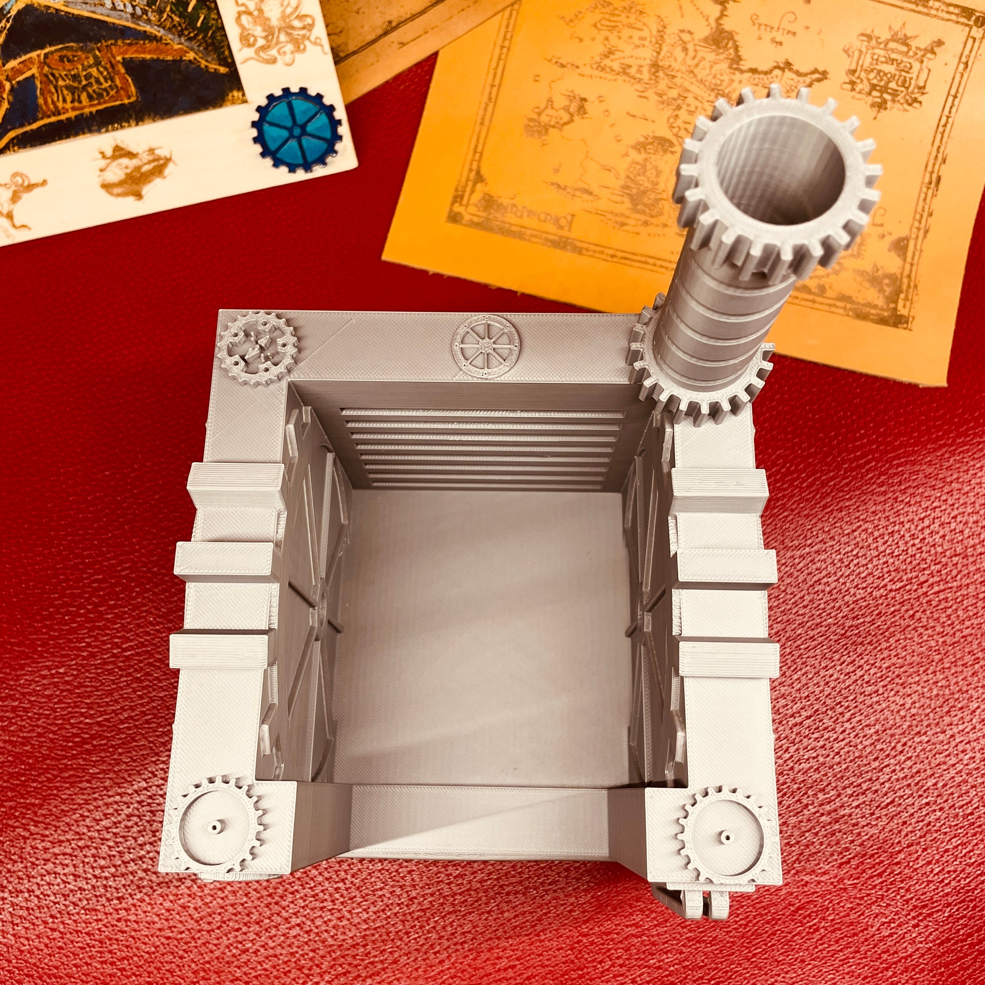 steamvoyage-organizer steampunk da scrivania in PLA color acciaio per post it con comparto penna