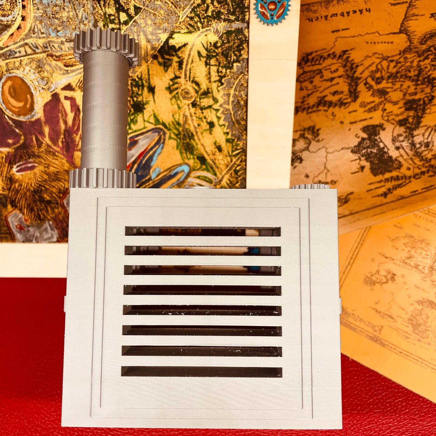 steamvoyage-organizer steampunk da scrivania in PLA color acciaio per post it con comparto penna