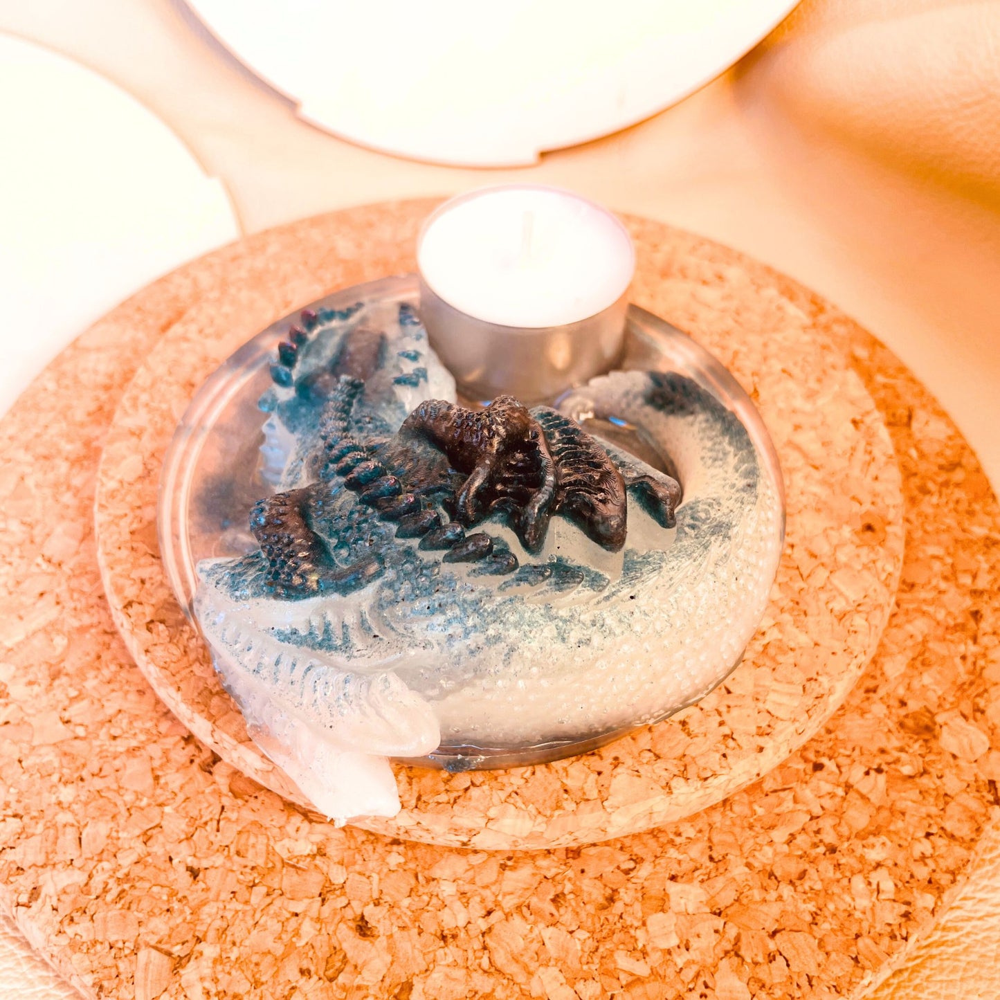 SteamVoyage - porta candele del drago sommerso in resina epossidica