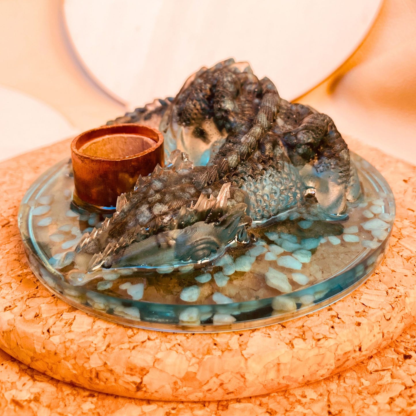 SteamVoyage - porta candele del drago sommerso in resina epossidica