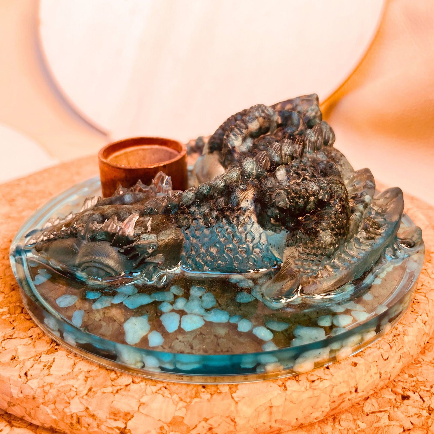 SteamVoyage - porta candele del drago sommerso in resina epossidica