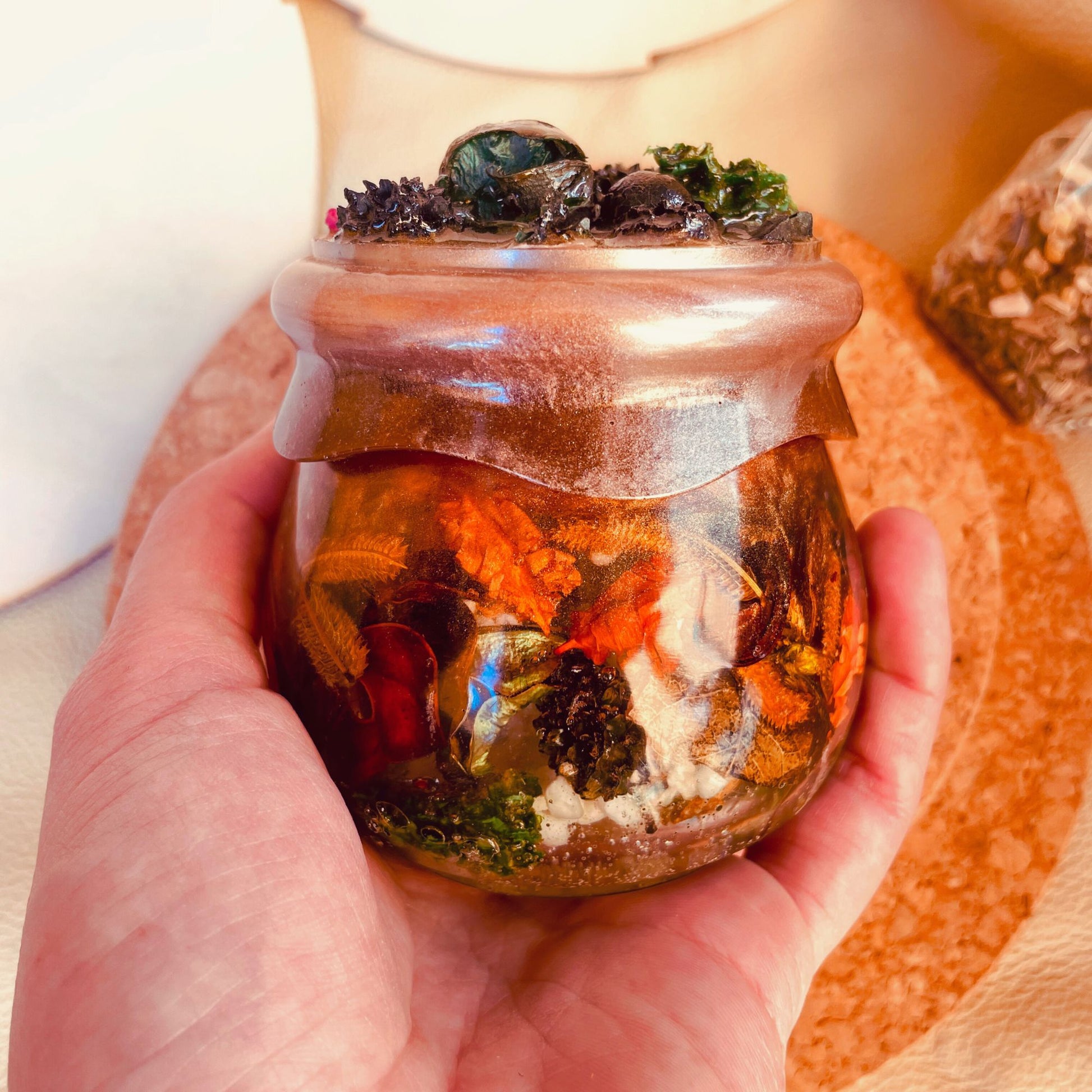 SteamVoyage - vasetto in resina epossidica con tappo a vite per la conservazione di spezie, fiori secchi ed erbe